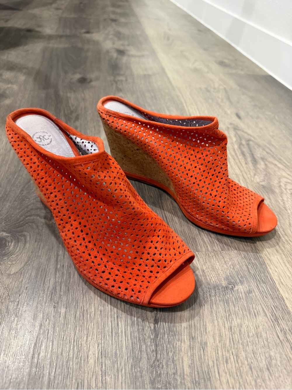 Johnston & Murphy Orange Perforated Suede Wedge Mules